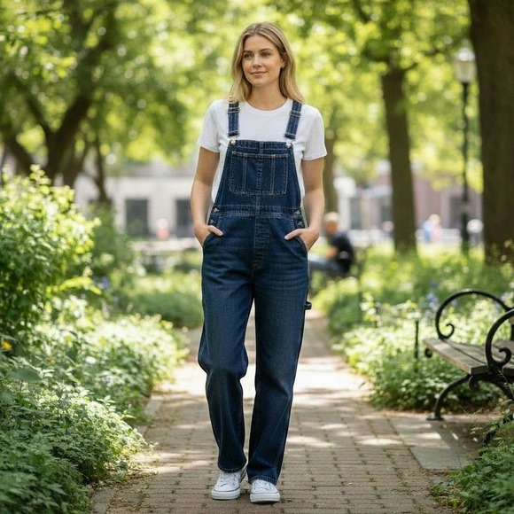 GAP Denim - Retro Gorpcore GAP Denim Overalls Womens L Blue Fleece Lined Bib Workwear